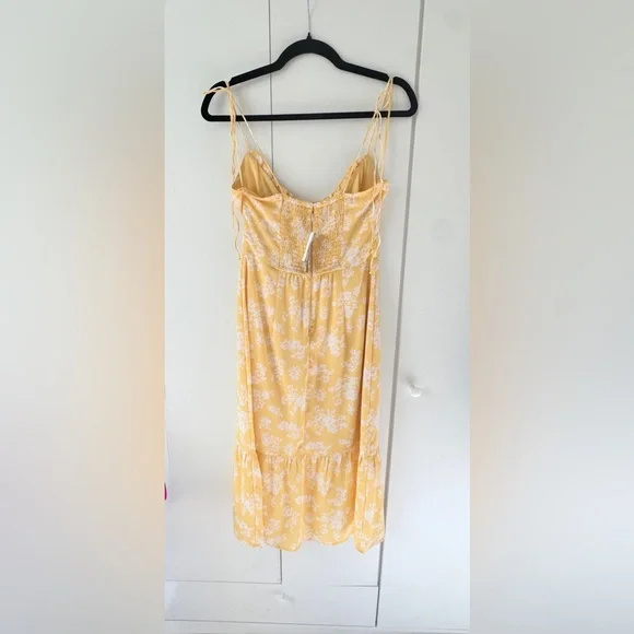 NWT Abercrombie & Fitch Tie-Strap Ruched Midi Dress - Yellow - S - Picture 7 of 8